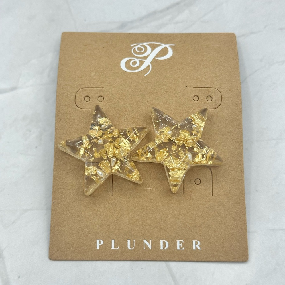Large Gold Star Post Earrings Resin Glitter Star Earrings Trendy Statement Studs